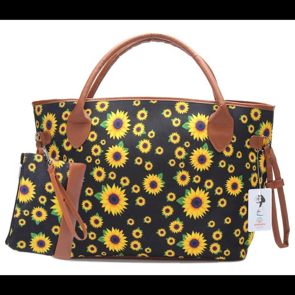 Sunflower tote and wristlet.